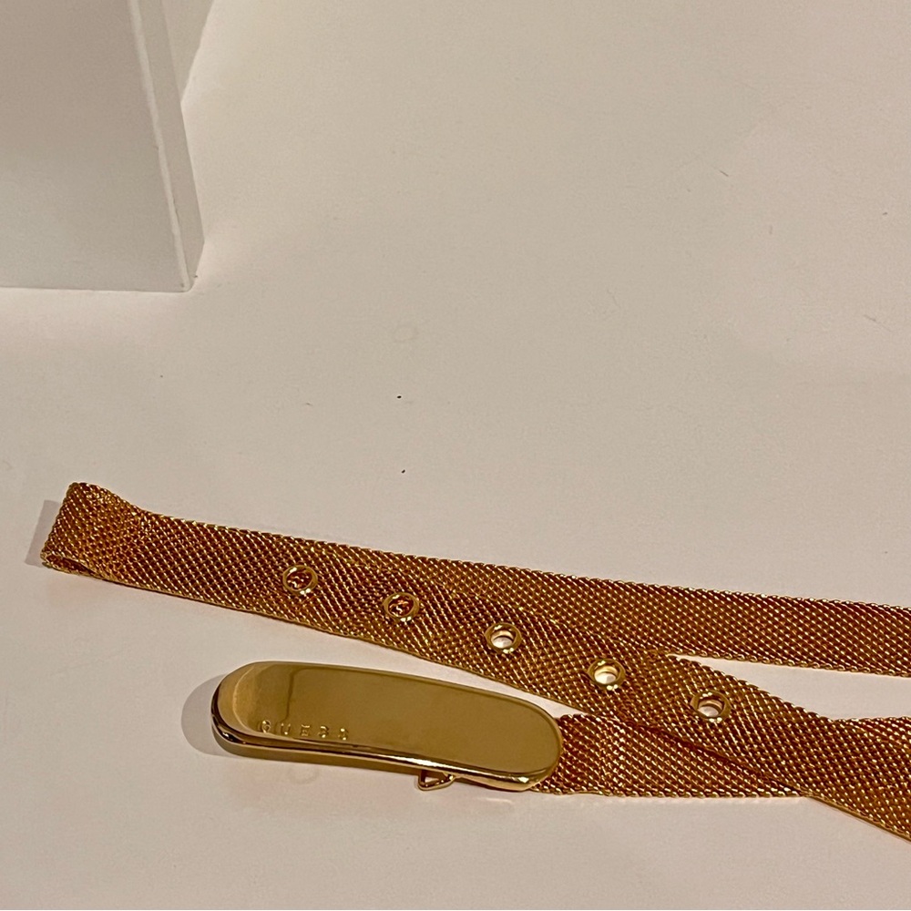Vintage GUESS Gold-Tone Mesh Metal Belt Y2K Designer Chain Quiet Luxury Retro - Picture 3 of 13